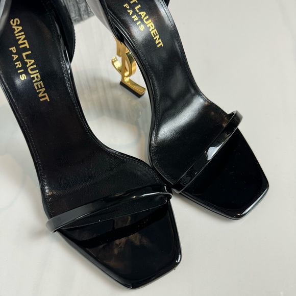 ♠️Saint Laurent Opyum YSL Black Logo-Heels Gold HW Size 36 - Picture 9 of 14